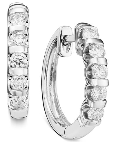 14k White Gold Channel-Set Diamond Hoop Earrings (1/2 - 1 ct. t.w.) - Jewelry & Watches - Macy&#39;s
