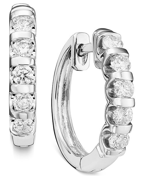 Macy S 14k White Gold Channel Set Diamond Hoop Earrings 1 2 1