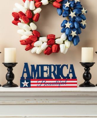 14" L Patriotic, Americana Wooden America Table Decor