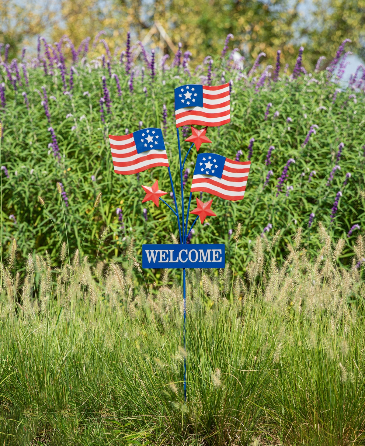 Glitzhome H Patriotic, Americana Metal Flags Yard Stake