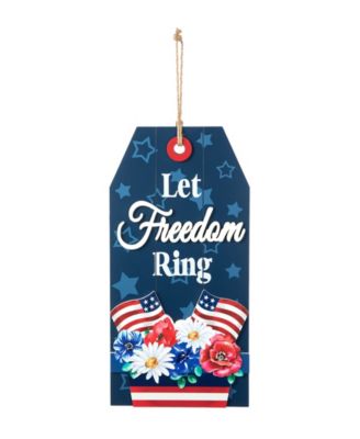 15.75" H Patriotic, Americana Wooden Word Sign Door Hanger