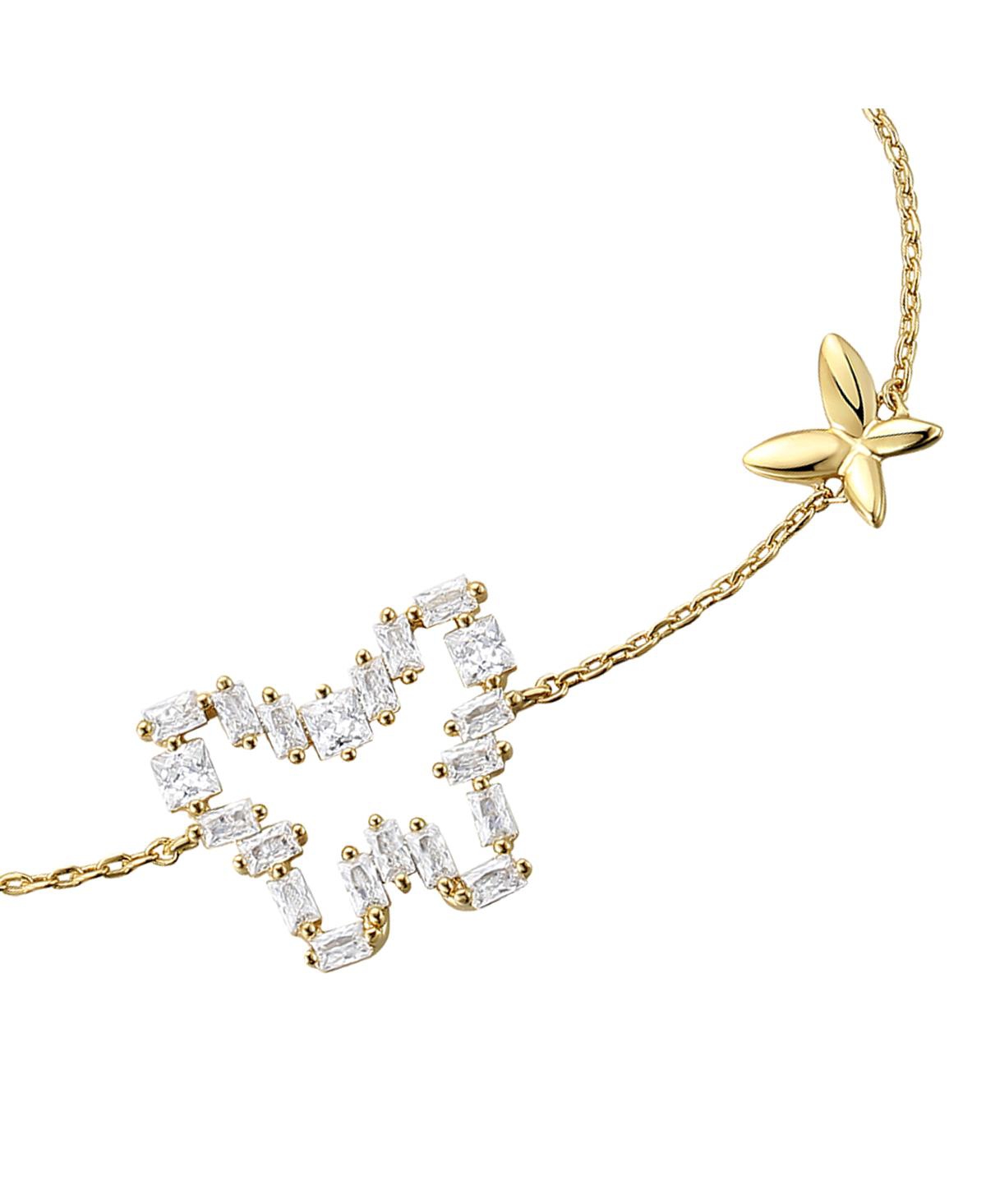 Gigi Girl Kids/Young Teens 14kPlated with Baguette Cubic Zirconia Halo Butterfly Charm Adjustable Bracelet - Gold