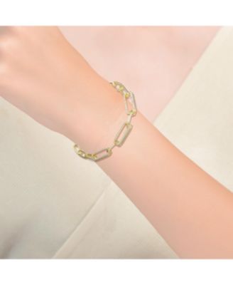 Gigi Girl Sterling Silver Teens 14k Yellow Gold Plated with Cubic Zirconia French Pave Slinky Oval Cable Link Bracelet - Adjustable in Length