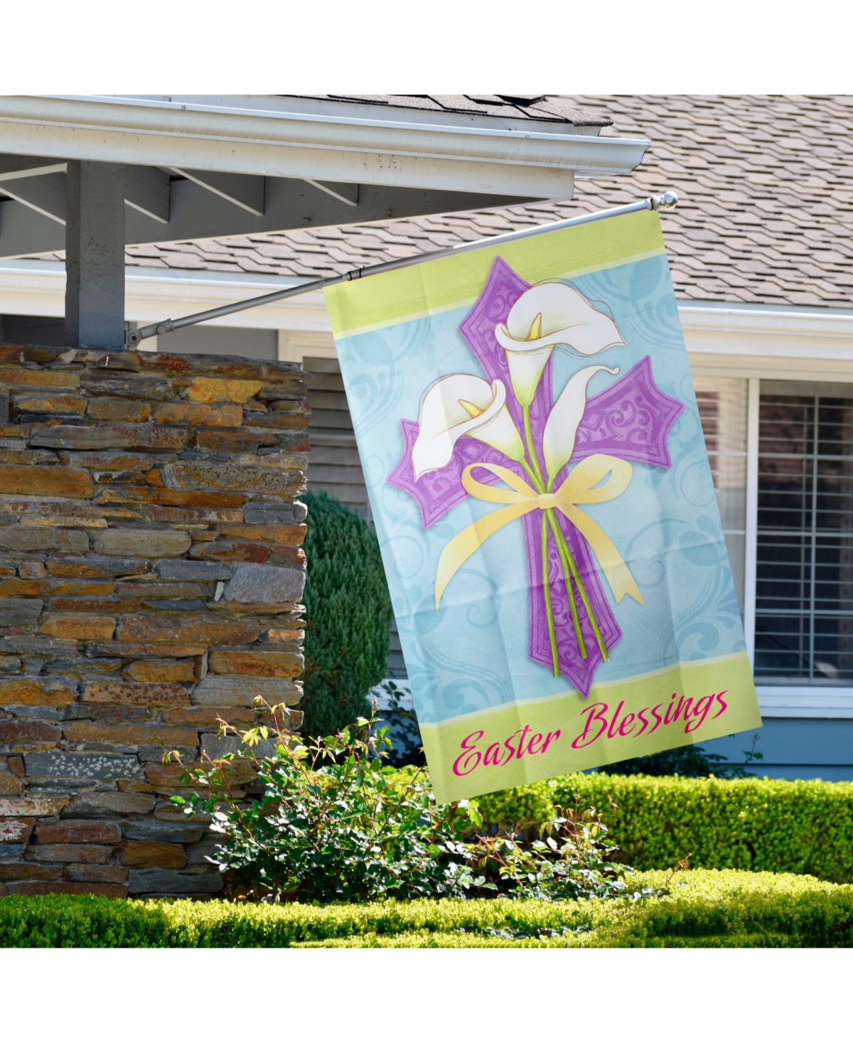 Northlight Easter Blessings Cross and Lilies Outdoor House Flag 28" x 40"