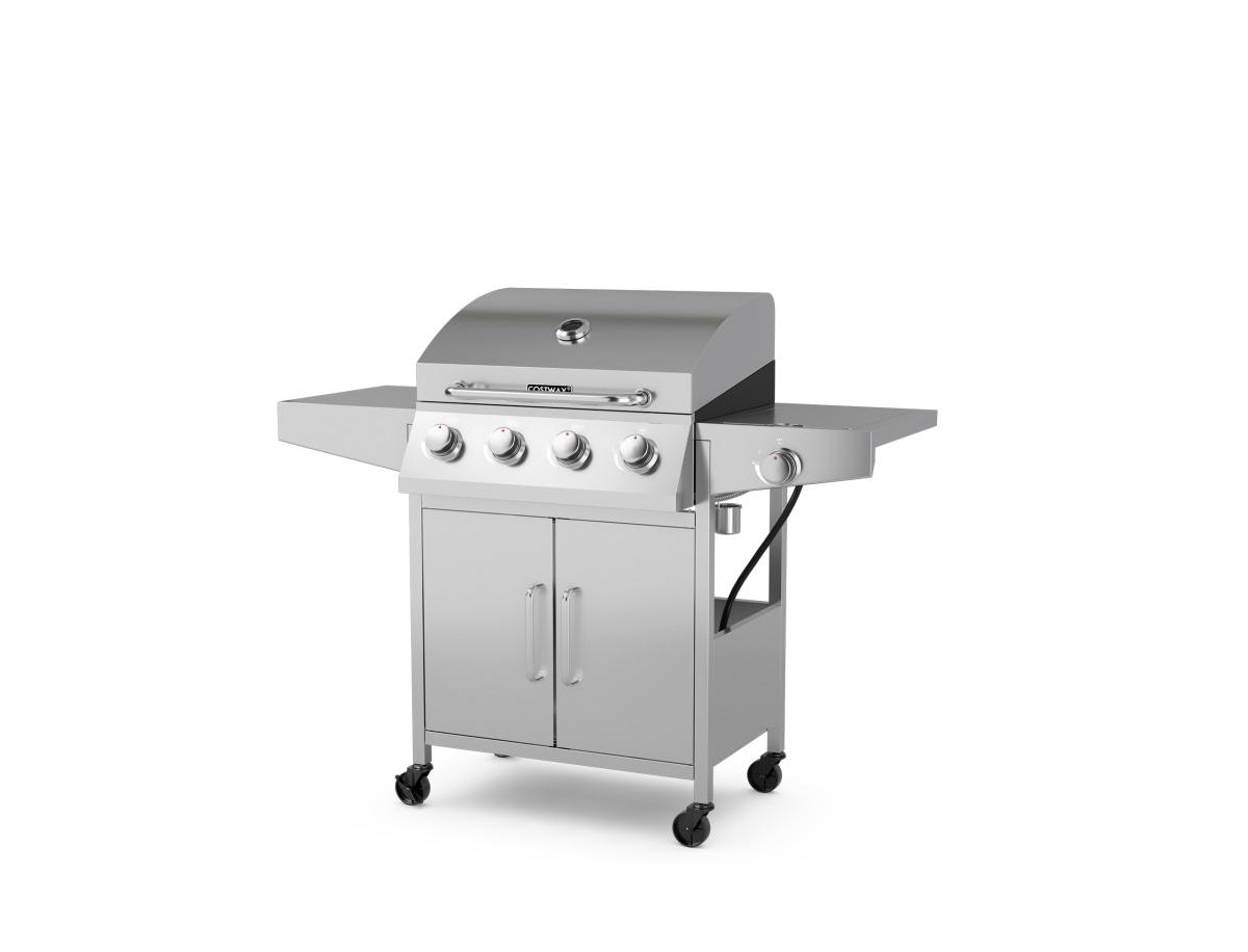 50000BTU 5-Burner Propane Gas Grill with Side Burner and 2 Prep Tables-Silver - Silver
