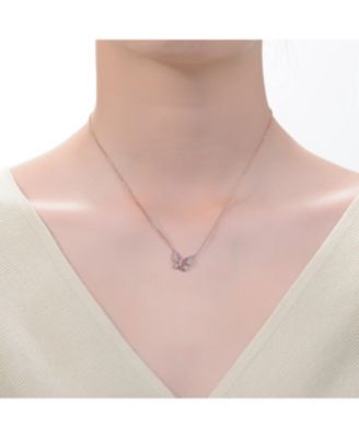 Kid/Teens Sterling Silver 18K Rose Gold Plated Red Cubic Zirconia Butterfly Spring Ring Adjustable Necklace