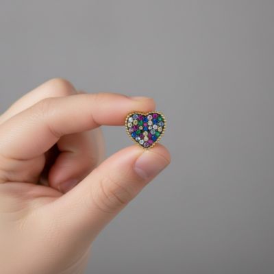 Teens 14k Gold Plated Multi-Color CZ Pave Heart Stud Earrings