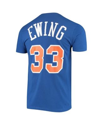 Men's Patrick Ewing Blue New York Knicks Hardwood Classics Stitch Name and Number T-shirt