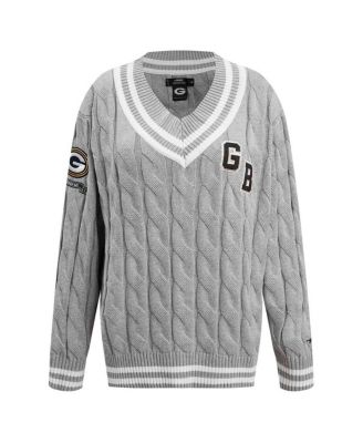 Women's Heather Gray Green Bay Packers Prep V-Neck Pullover Sweater