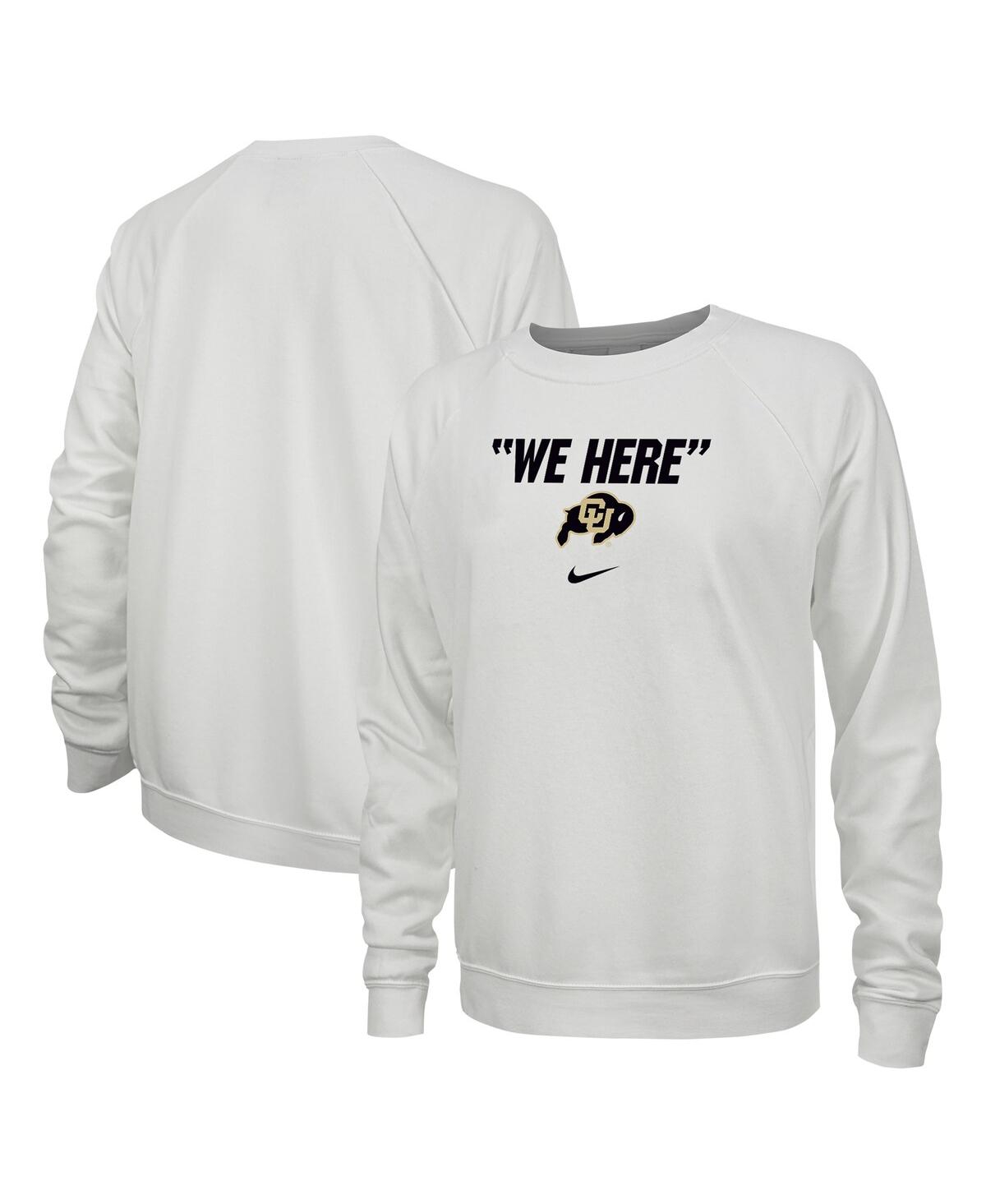 Women's Nike White Colorado Buffaloes We Here Varsity Raglan Pullover Sweatshirt - White