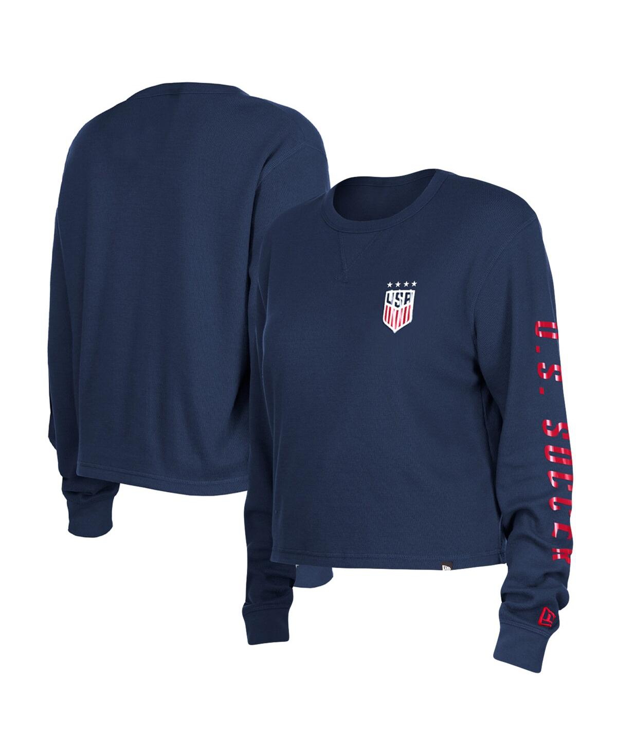 New Era Women's 5th & Ocean By  Navy Uswnt Athleisure Thermal Cropped Long Sleeve T-shirt