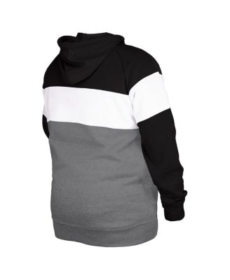 Men's Black Distressed Oakland Raiders Big and Tall Throwback Colorblock Pullover Hoodie