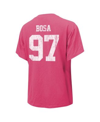 Women's Threads Nick Bosa Pink Distressed San Francisco 49ers Name and Number T-shirt