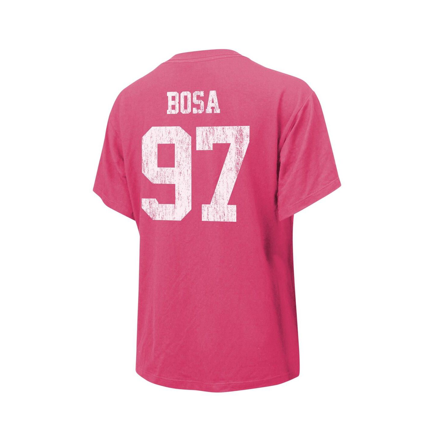 Женская футболка Majestic Threads Nick Bosa Pink Distressed San Francisco 49ers Name and Number — фото 2