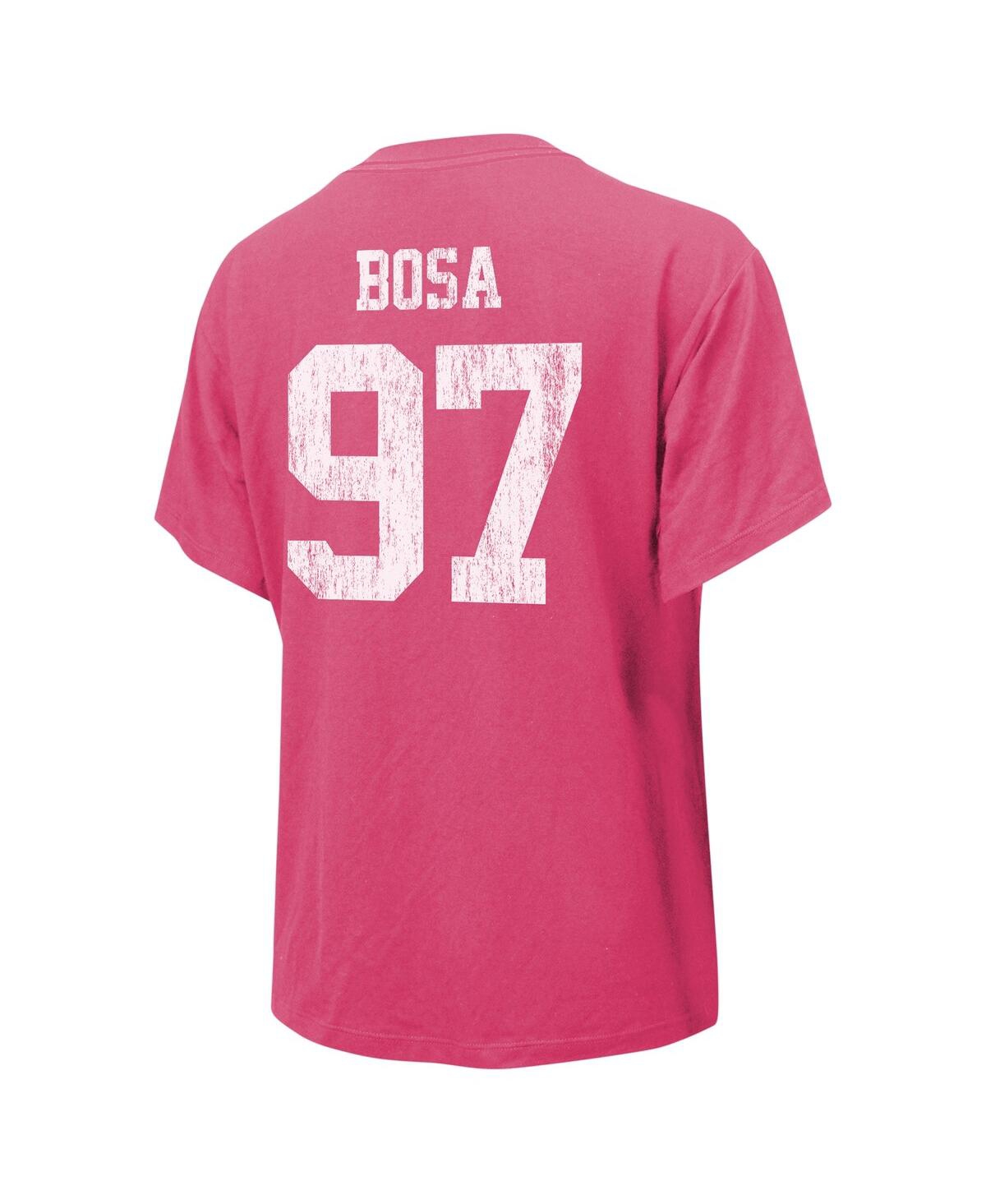 Women's Majestic Threads Nick BosaDistressed San Francisco 49ers Name and Number T-shirt - Pink