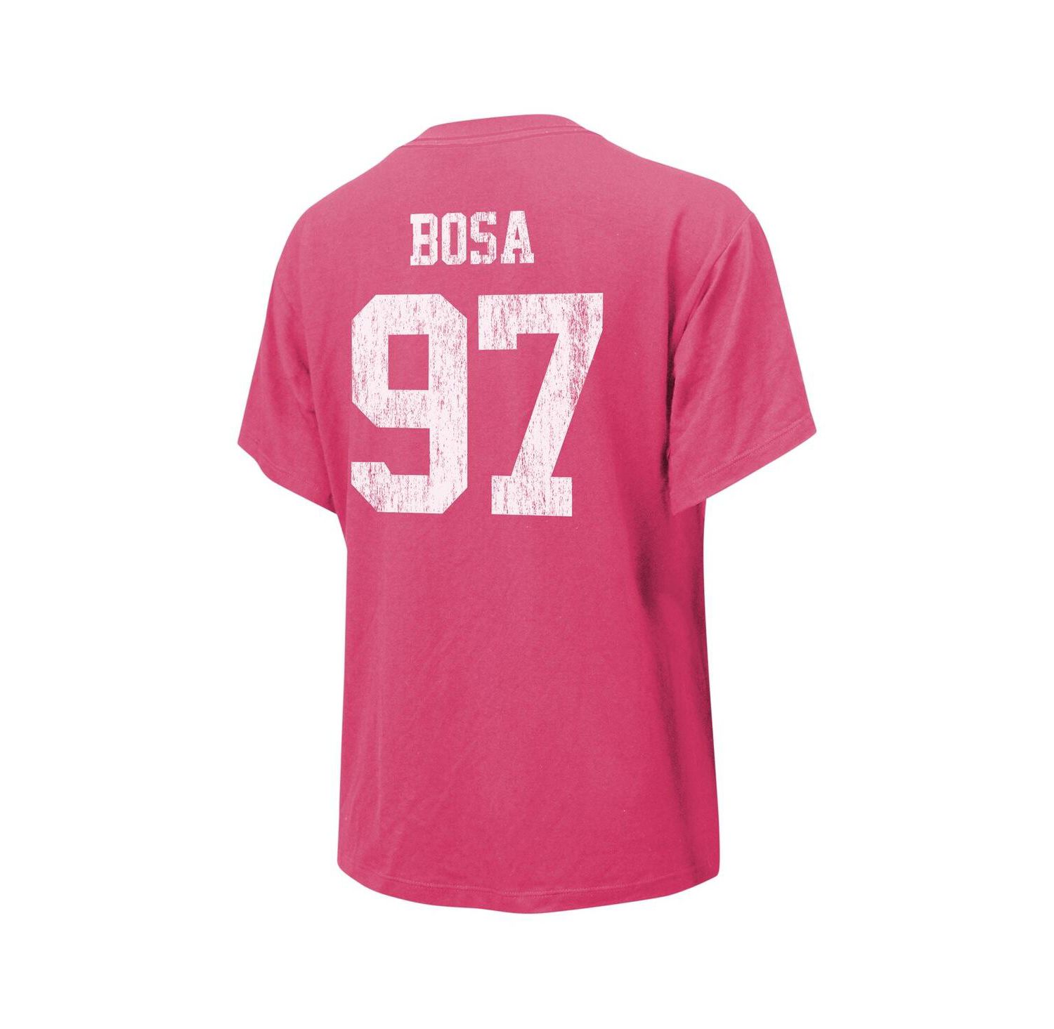 Women's Threads Nick Bosa Pink Distressed San Francisco 49ers Name and Number T-shirt