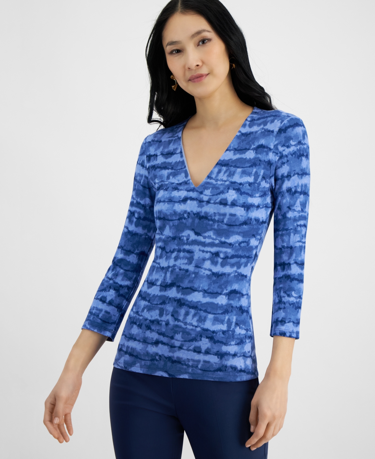 Inc International Concepts Women's Printed Ribbed Top, Created For Macy's In Blake Dye