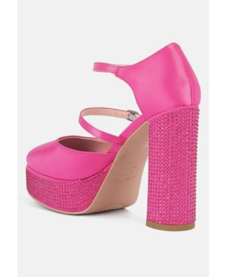 Womens Shiver Rhinestones Embellished Platform Mary Jane Sandals