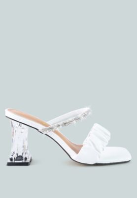 Womens Date Look Clear Heel Rhinestone Sandals