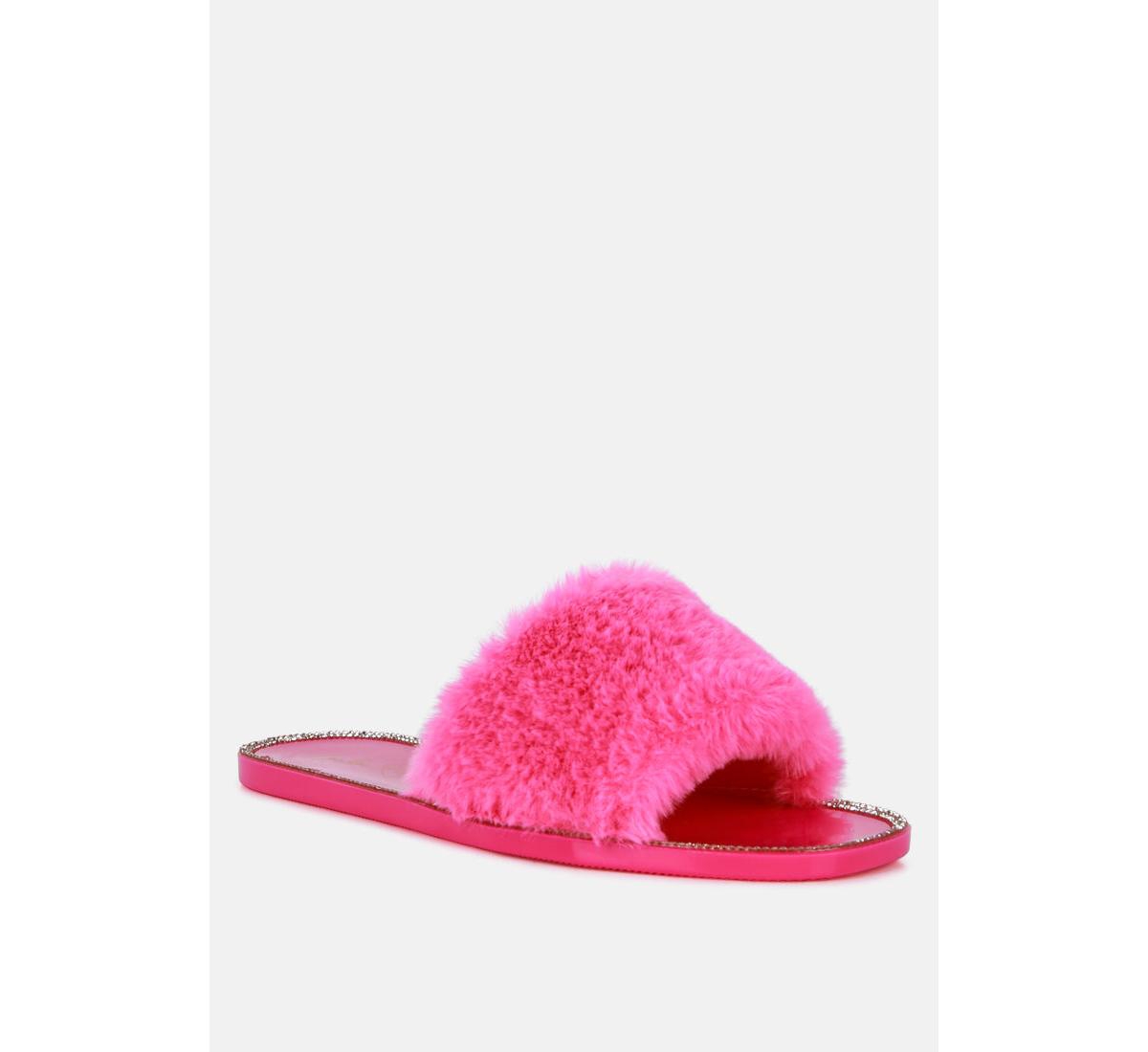 Geese Faux Fur Diamante Detail Jelly Flats