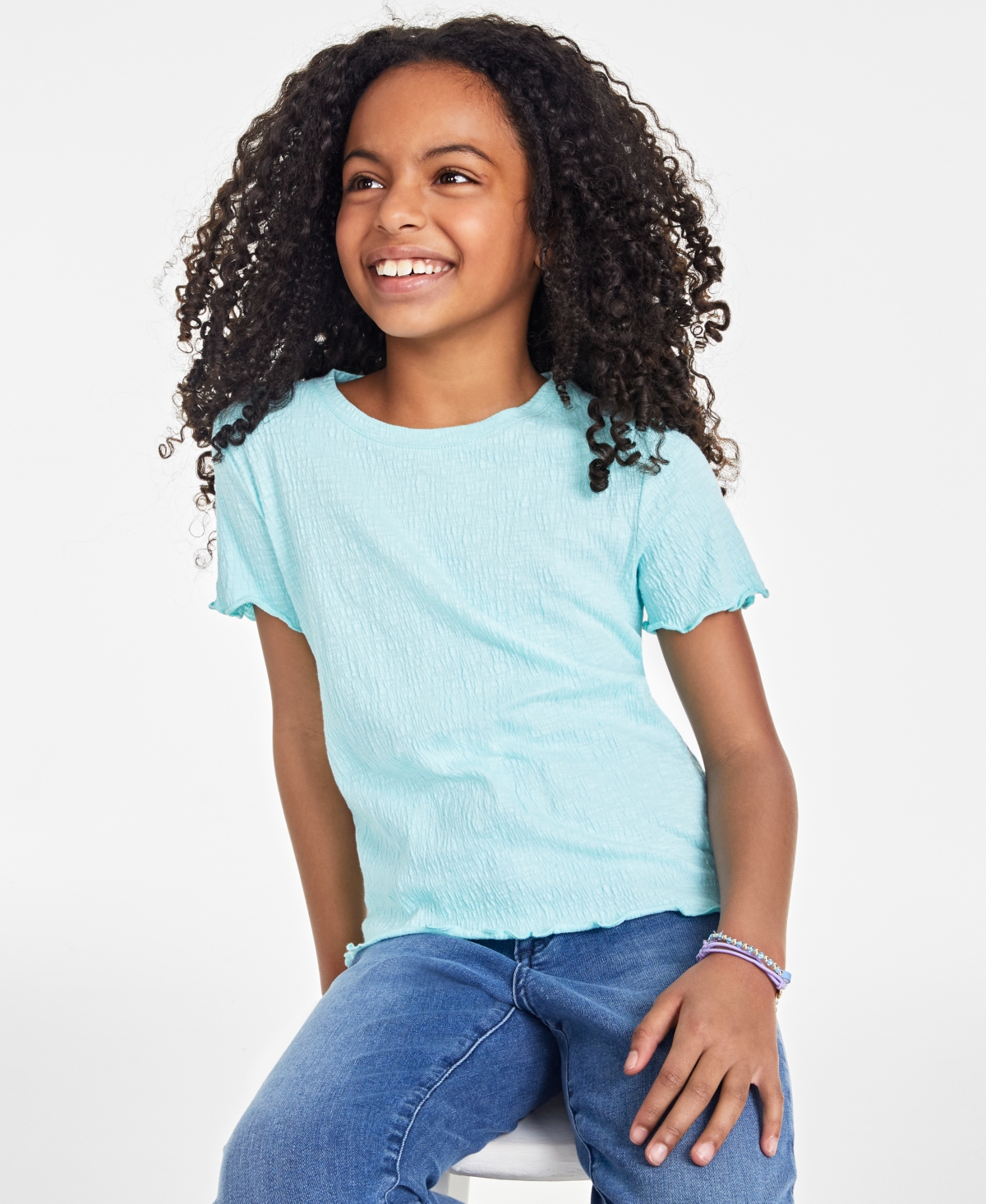 Shop Epic Threads Big Girls Solid-color Textured T-shirt, Created For Macy's In Refreshing Teal