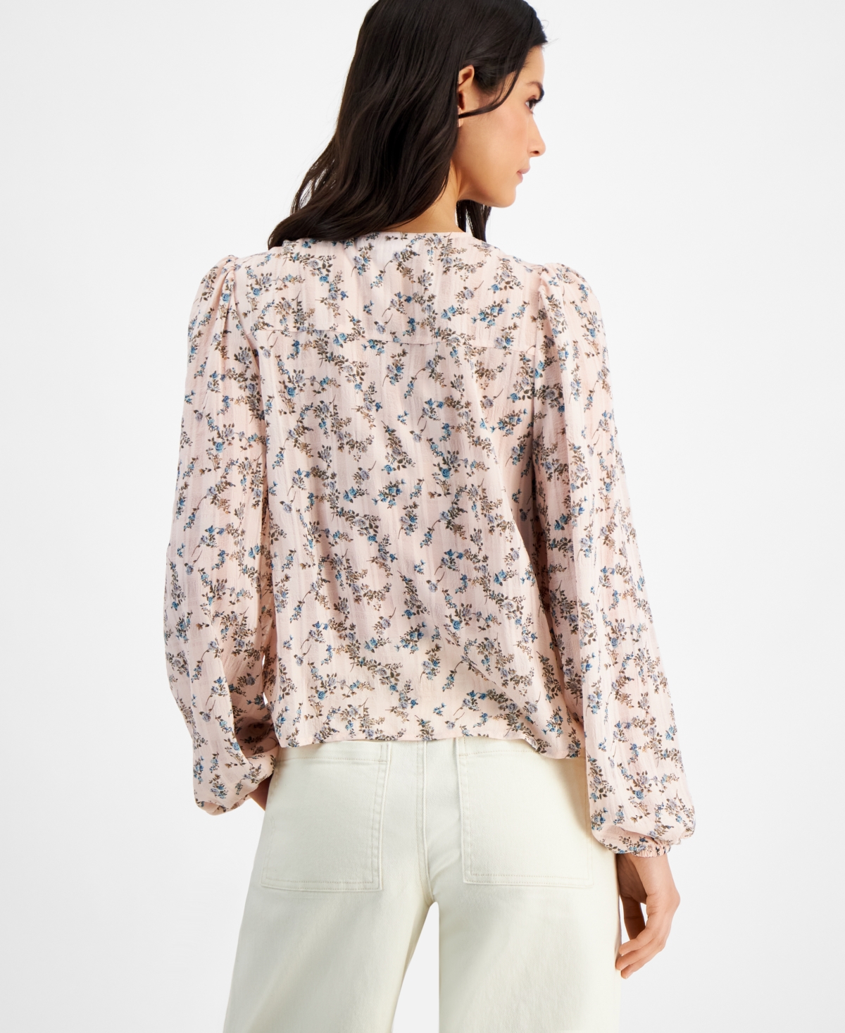 And Now This Women's Floral-Print Pleated Lace-Trim Blouse