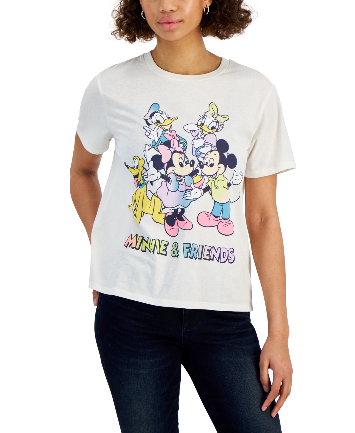 Disney Juniors' Minnie & Friends Graphic-print Tee In Egret