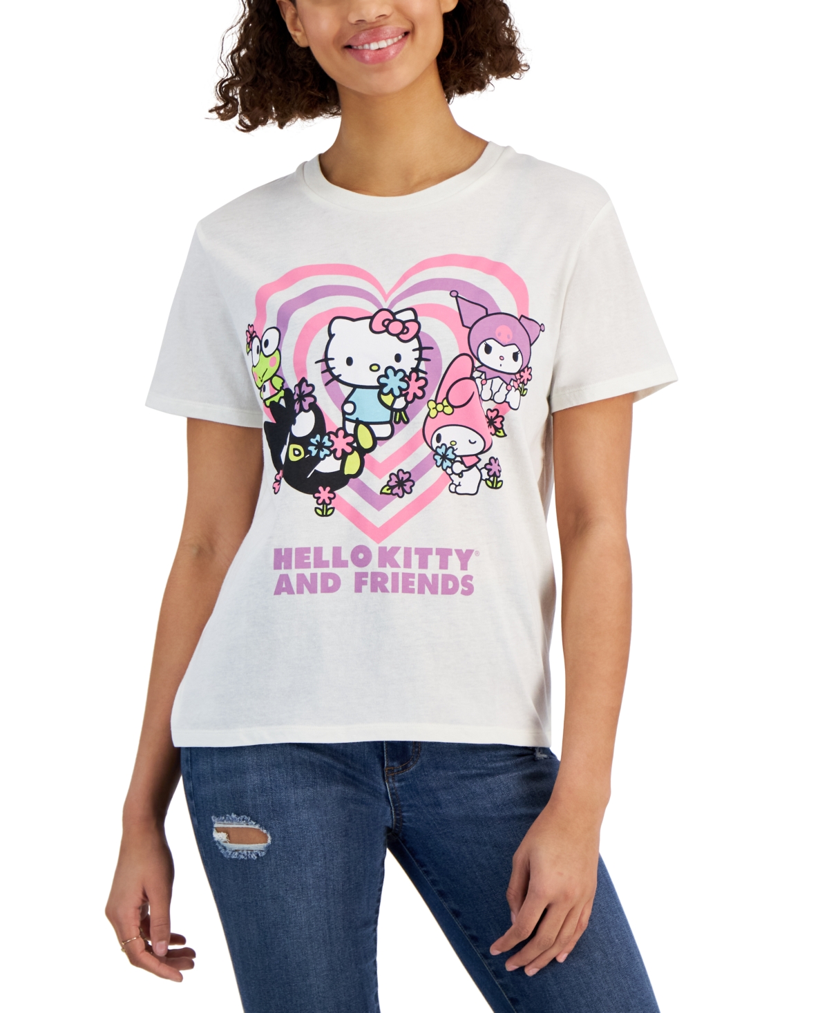 Love Tribe Juniors' Hello Kitty & Friends Graphic-print Tee In Egret