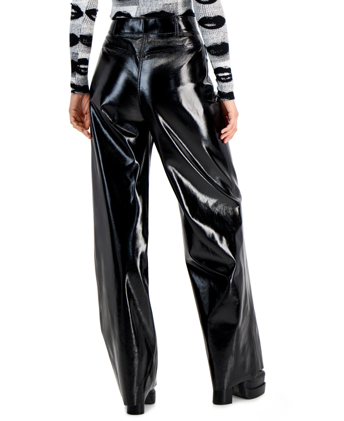 Shop Hugo Women's High-shine Faux-leather Wide-leg Pants In Black