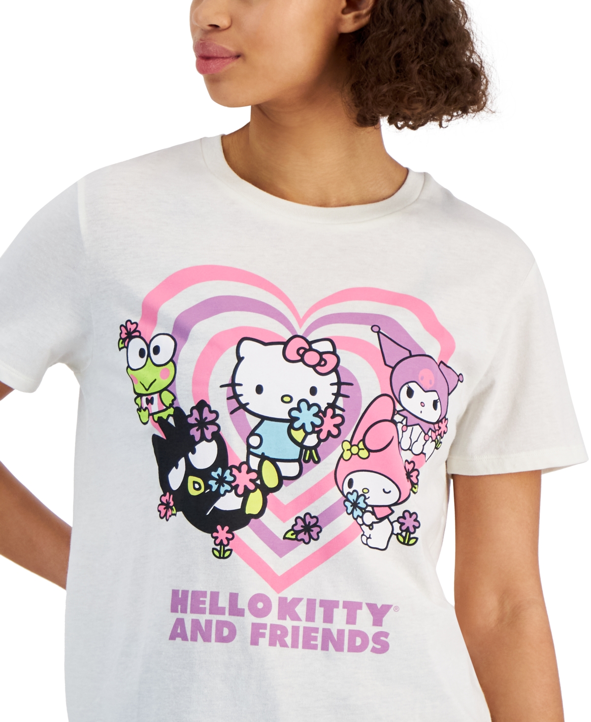Shop Love Tribe Juniors' Hello Kitty & Friends Graphic-print Tee In Egret