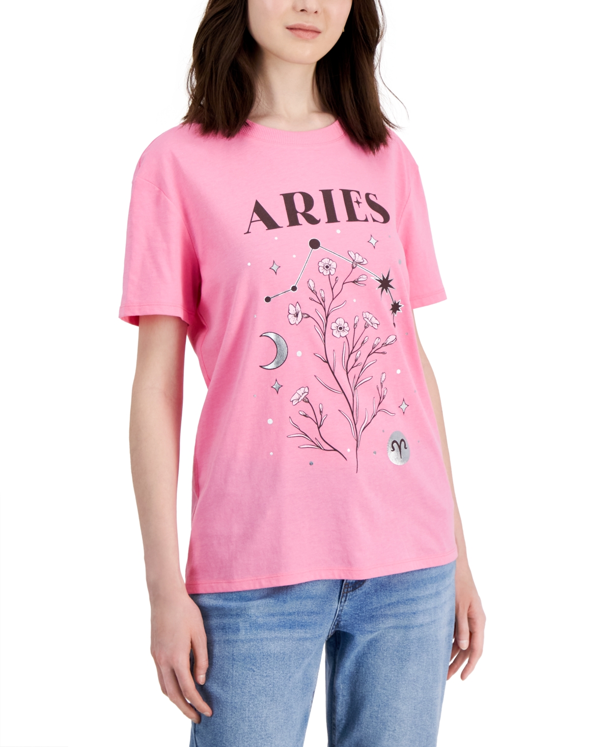 Self Esteem Self-esteem Juniors' Aries Drop-shoulder Crewneck Tee In Agave Pink