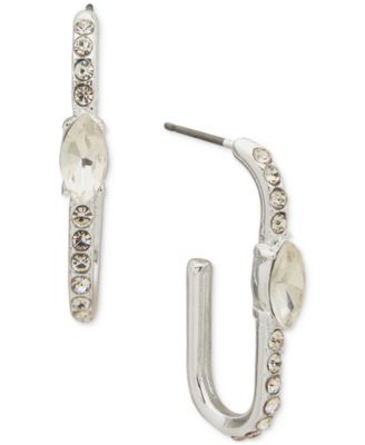 Anne Klein - Silver-Tone Crystal Navette C Hoop Earrings