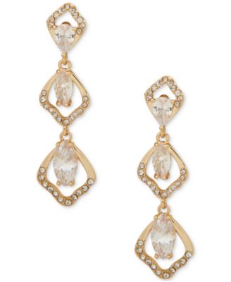 Anne Klein - Gold-Tone Crystal Flower Petal Linear Earrings