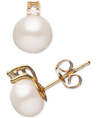 2-Pc. Set Cultured Freshwater Pearl (7-1/2 & 8-1/2mm) & Cubic Zirconia Pendant Necklace & Matching Stud Earrings in Sterling Silver