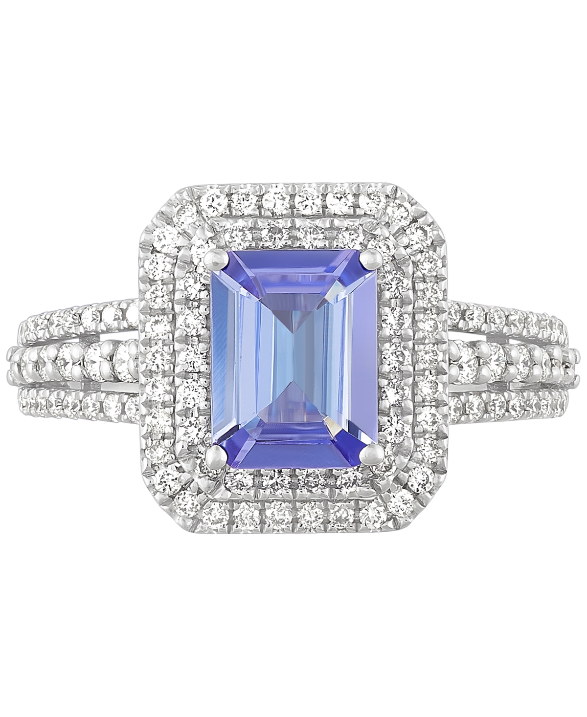 (1-3/4 ct. t.w.) & Diamond (5/8 ct. t.w.) Double Halo Multirow Ring in 14k White Gold - Tanzanite
