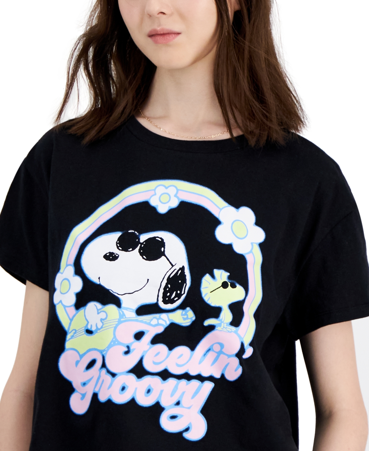 Shop Grayson Threads, The Label Juniors' Cotton Snoopy Crewneck Tee In Black