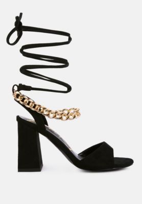 Womens Gone Gurl Metal Chain Lace Up Sandals