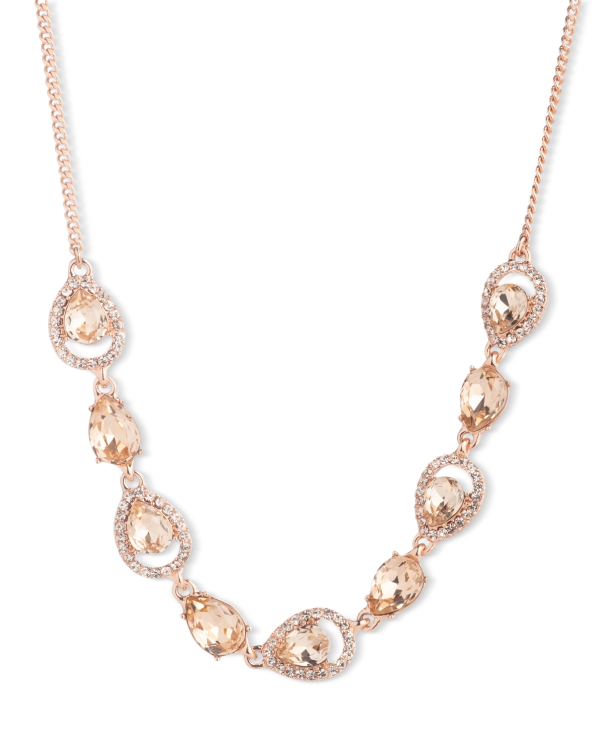 Rose Gold-Tone Pave & Pear-Shape Crystal Statement Necklace, 16" + 3" extender - Dark Pink