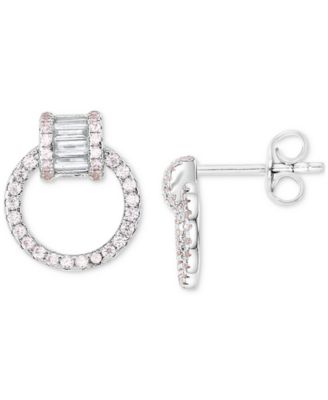 Cubic Zirconia Round & Baguette Doorknocker Drop Earrings