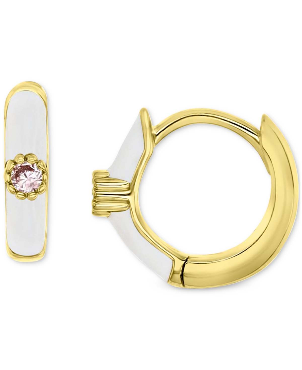 Shop Macy's Cubic Zirconia & Enamel Small Hoop Earrings In 14k Gold-plated Sterling Silver, 0.59" In White