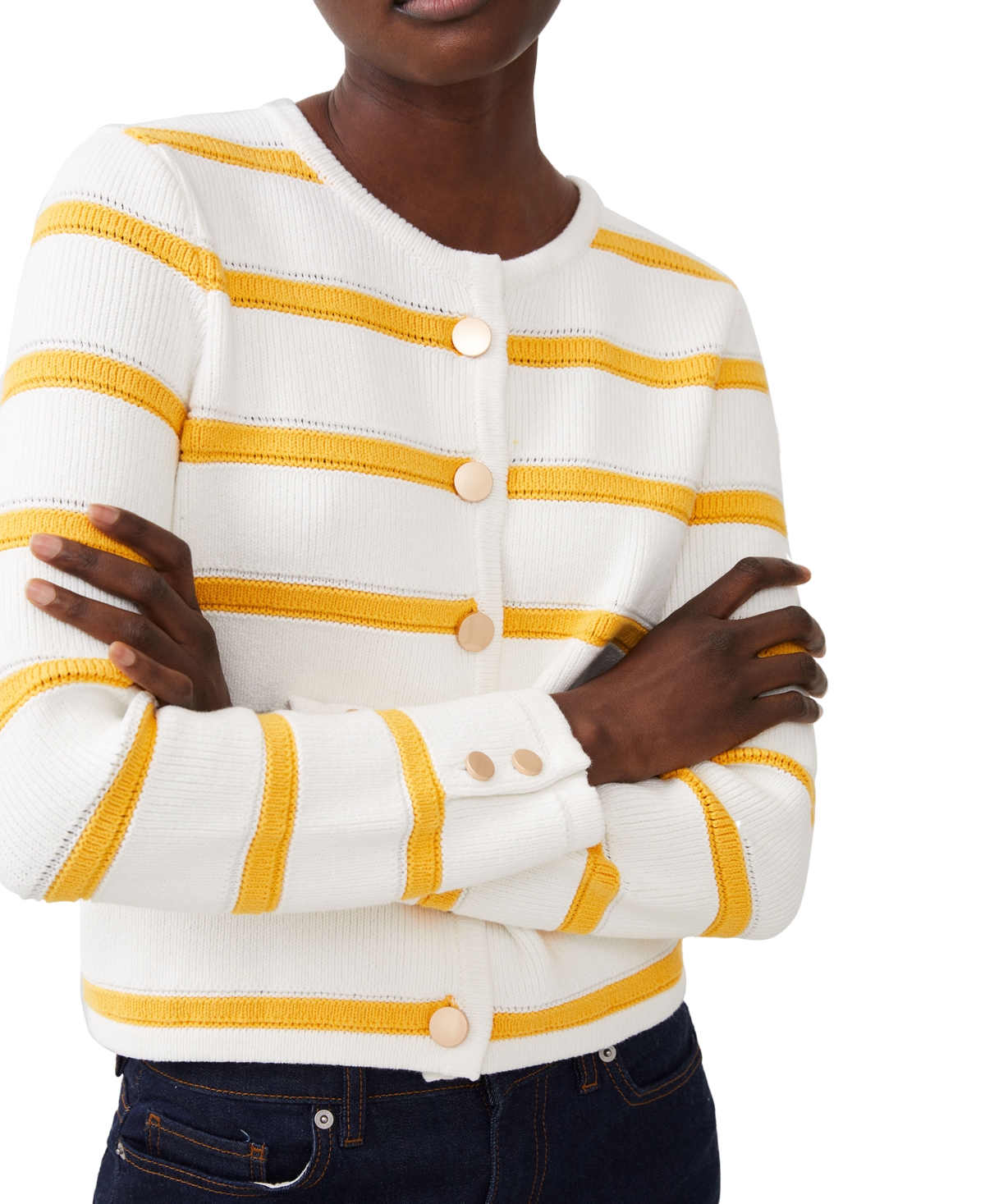 Shop French Connection Women's Marloe Striped Button Front Cardigan In Summer White