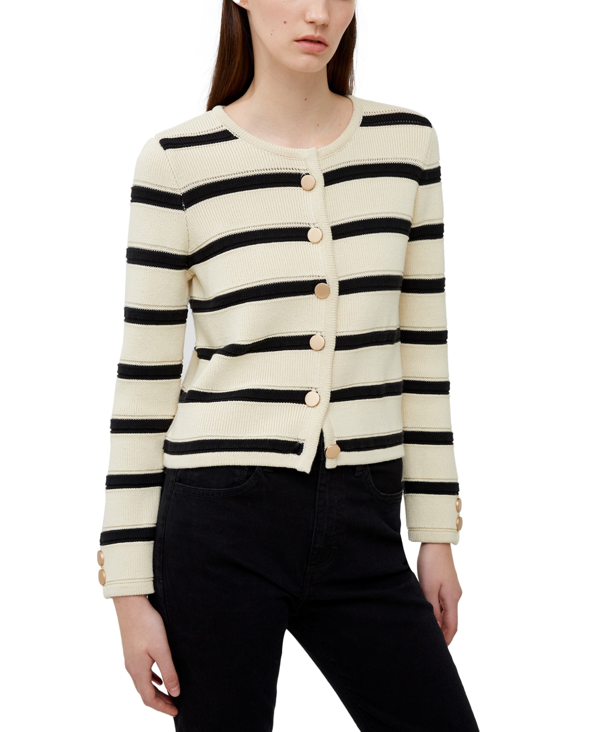 FRENCH CONNECTION WOMEN'S MARLOE STRIPED BUTTON FRONT CARDIGAN