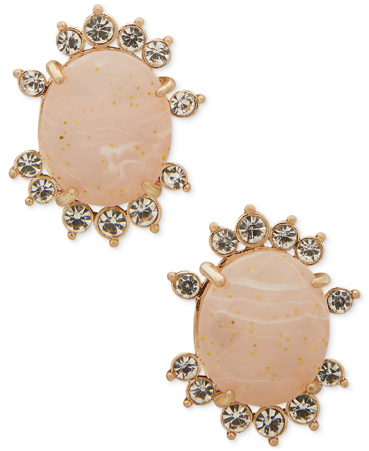 Gold-Tone Pave Crackled Stone Stud Earrings - Blush