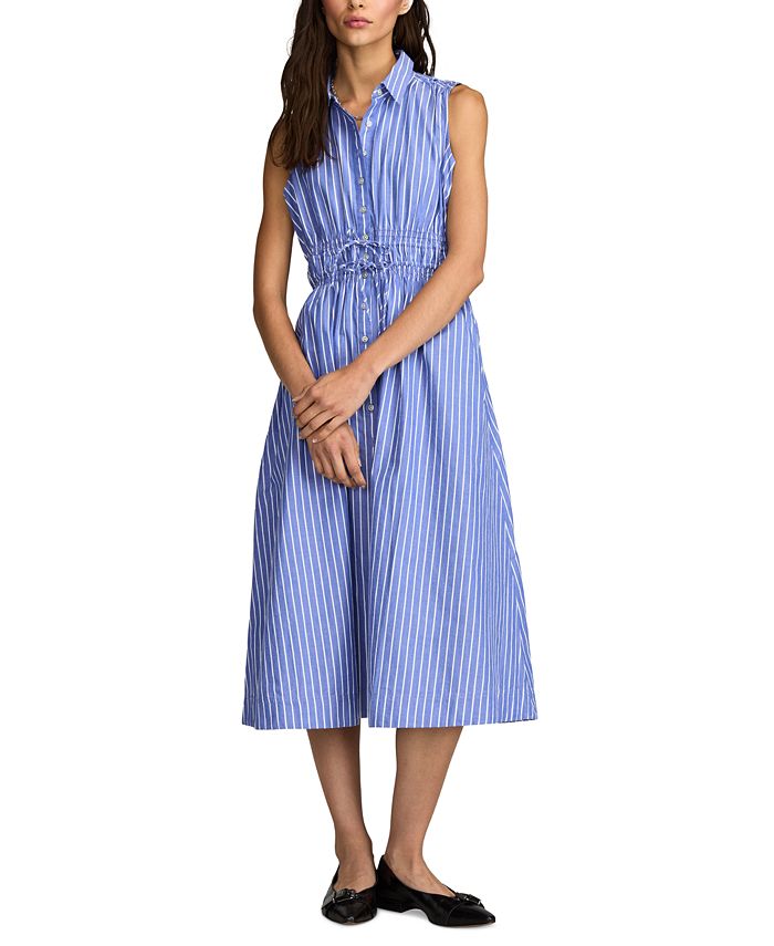 Lucky Brand Women's Striped Cotton Cinched-Waist Shirtdress - Macy's