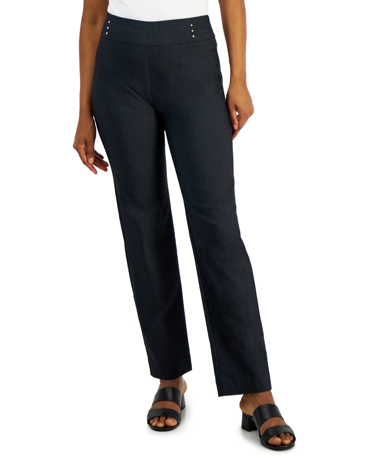 JM COLLECTION PETITE STUDDED-RIVET STRAIGHT-LEG PANTS, PETITE & PETITE SHORT, CREATED FOR MACY'S 