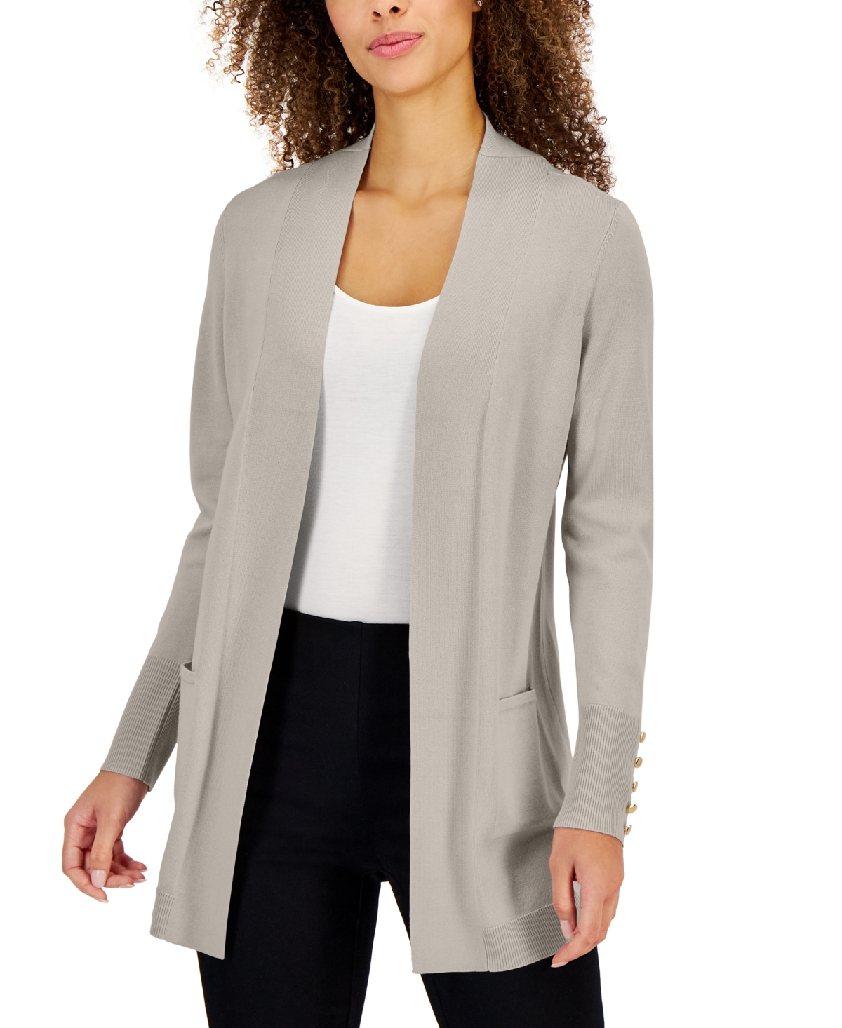 JM COLLECTION PETITE OPEN-FRONT BUTTON-CUFF CARDIGAN, CREATED FOR MACY'S 