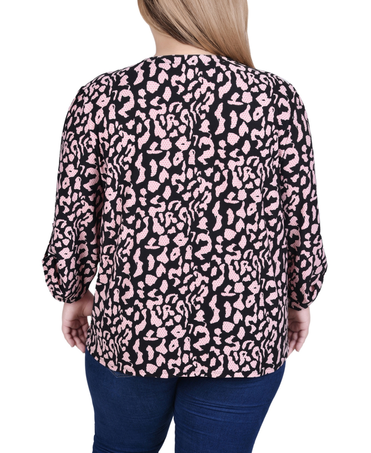 Ny Collection Plus Size Long Sleeve Pintuck Front Top with Chain Details