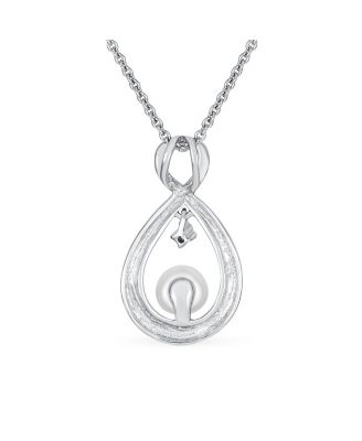 Elegant CZ Accented Infinity Freshwater Cultured Pearl Teardrop Pendant Necklace 16-18 Inch