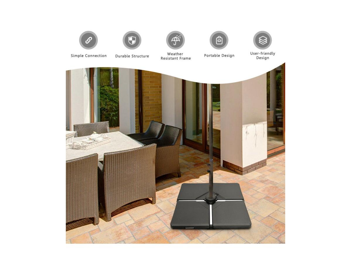 4 Pieces Square Fillable Patio Umbrella Base Set with Handle and Funnel -Black