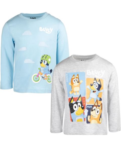 Футболки Bluey 2-Pack Long Sleeve для мальчиков-малышей, цвет: Светлый синий серый